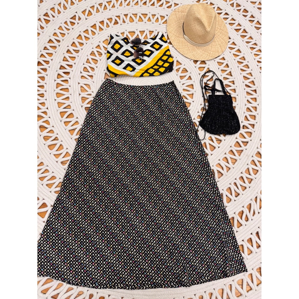 Vintage 90's‎ Kenar Etc Black Multi Color Dot Square Print Maxi Skirt 
Sz 8